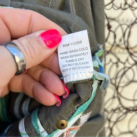 Miss Me Aztec Southwestern Stud Olive Canvas Military Jacket Ruffles LARGE - Picture 8 of 12